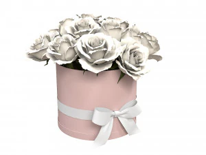 Kotak Buket Mawar Putih dengan Busur Model 3D