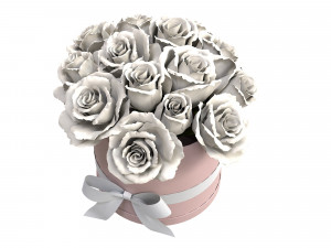 White Rose Bouquet Box with a Bow Modello 3D