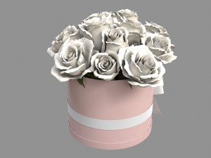 White Rose Bouquet Box with a Bow Modello 3D
