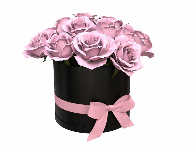 Pink Rose Bouquet Black Box with a Bow 3D Model .c4d .max .obj .3ds .fbx .stl .blend