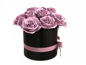 Pink Rose Bouquet Black Box with a Bow 3D Model