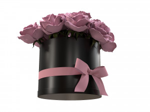 Pink Rose Bouquet Black Box with a Bow 3D-Modell