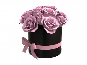 Pink Rose Bouquet Black Box with a Bow 3D-Modell