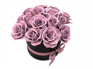 Pink Rose Bouquet Black Box with a Bow 3D-Modell