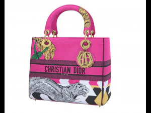 Kleine damestas Roze Toile de Jouy Pop-borduurwerk 3D Model