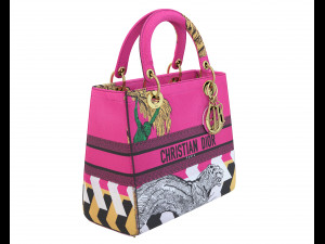 Small Lady Bag Pink Toile de Jouy Pop Embroidery 3D Model