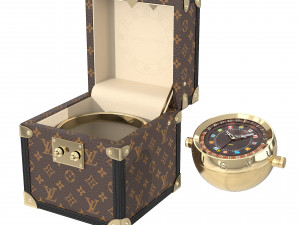 Trunk Table Clock 80mm Steel Monogram Model 3D