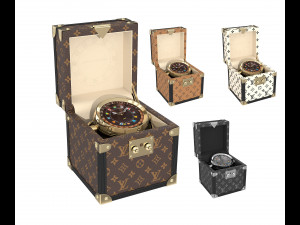 Trunk Table Clock 80mm Steel Monogram Model 3D