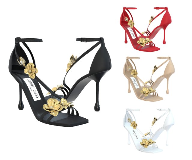 Satin Sandals with Metal Flowers 3D Model .c4d .max .obj .3ds .fbx .stl .blend