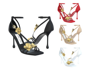 Satin Sandals with Metal Flowers 3D Model