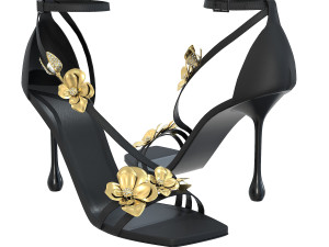 Satin Sandals with Metal Flowers 3D Model