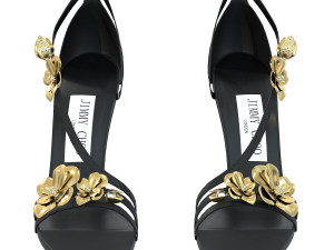 Satin Sandals with Metal Flowers 3D Model