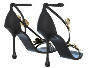 Satin Sandals with Metal Flowers 3D Model