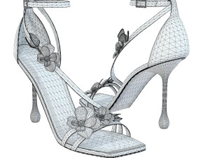 Satin Sandals with Metal Flowers 3D Model