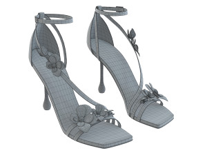 Satin Sandals with Metal Flowers 3D Model