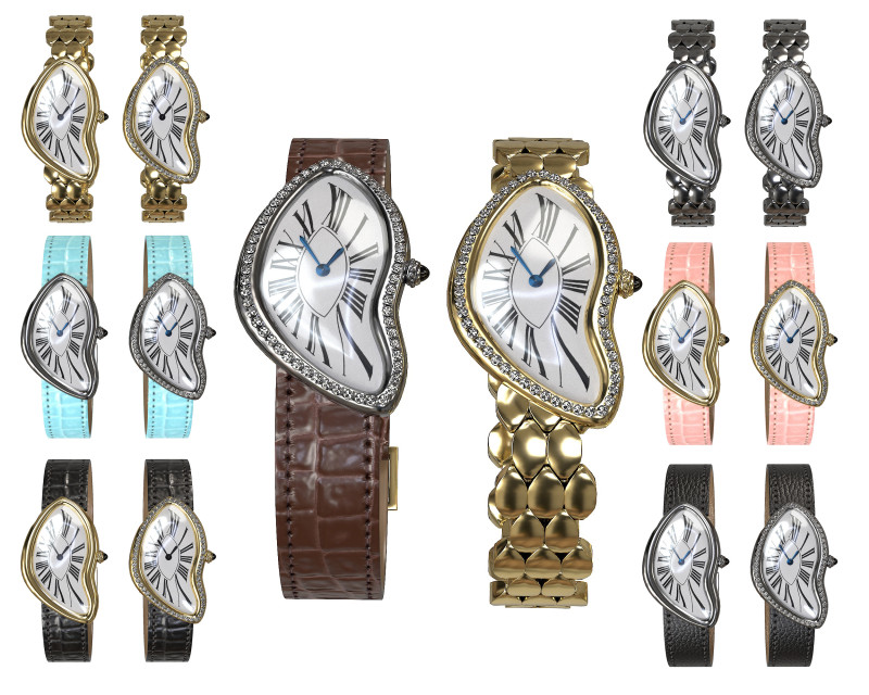 Gold Silver Leather Watch With Diamonds Model 3D .c4d .max .obj .3ds .fbx .stl .blend 
