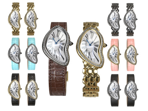 Gold Silver Leather Watch With Diamonds 3D Модель