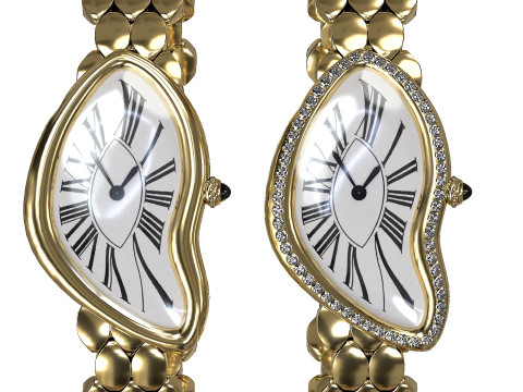 Gold Silver Leather Watch With Diamonds Model 3D