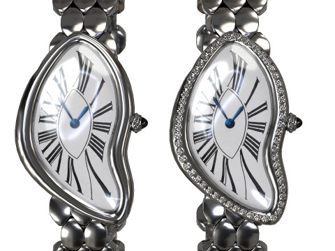 Gold Silver Leather Watch With Diamonds Model 3D