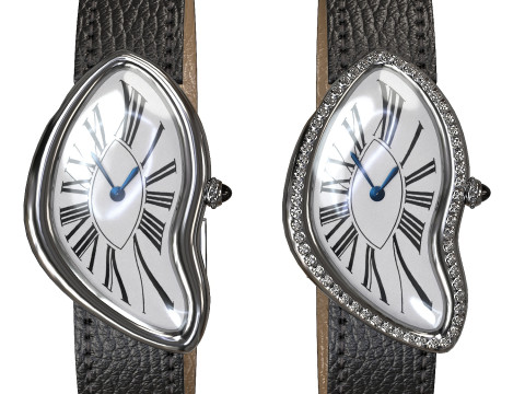 Gold Silver Leather Watch With Diamonds Model 3D