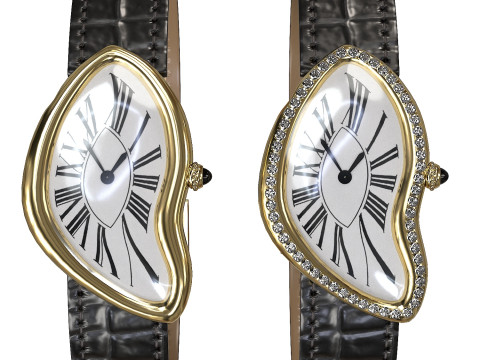 Gold Silver Leather Watch With Diamonds Model 3D