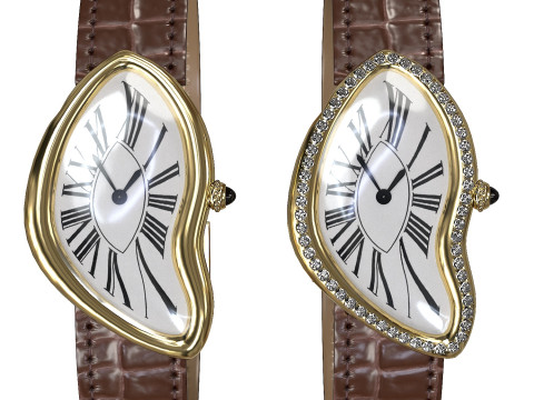 Gold Silver Leather Watch With Diamonds Model 3D