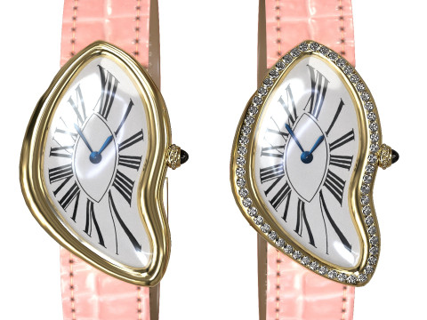 Gold Silver Leather Watch With Diamonds Model 3D