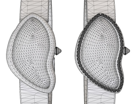 Gold Silver Leather Watch With Diamonds Model 3D