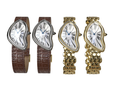 Gold Silver Leather Watch With Diamonds Model 3D