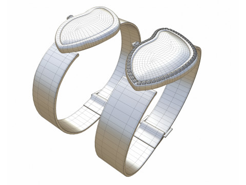Gold Silver Leather Watch With Diamonds Model 3D