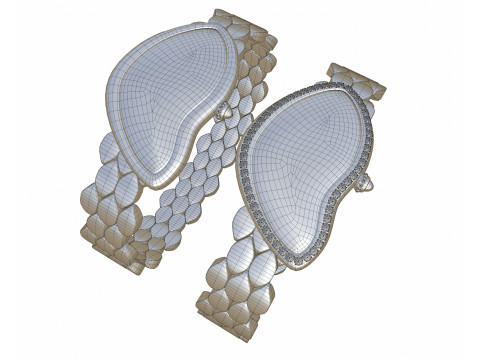 Gold Silver Leather Watch With Diamonds Model 3D