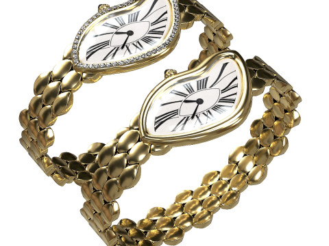 Gold Silver Leather Watch With Diamonds Model 3D
