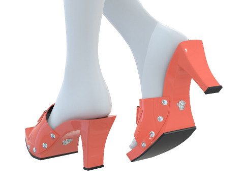 Medusa Buckle Patent Clogs Shoes 3Dモデル