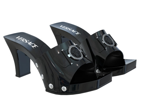 Medusa Buckle Patent Clogs Shoes 3Dモデル