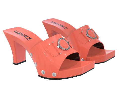 Medusa Buckle Patent Clogs Shoes 3Dモデル