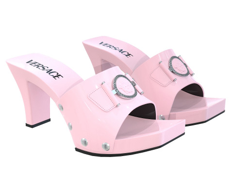 Medusa Buckle Patent Clogs Shoes 3Dモデル