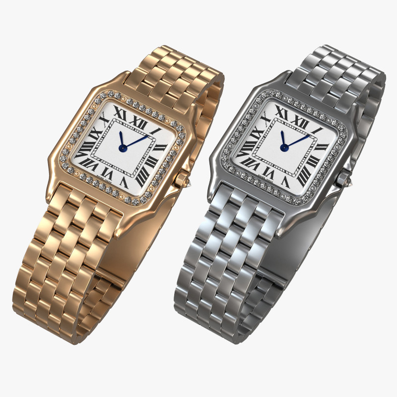 Watch Panthere Diamont Gold Silver Modelo 3D .c4d .max .obj .3ds .fbx .stl .blend 