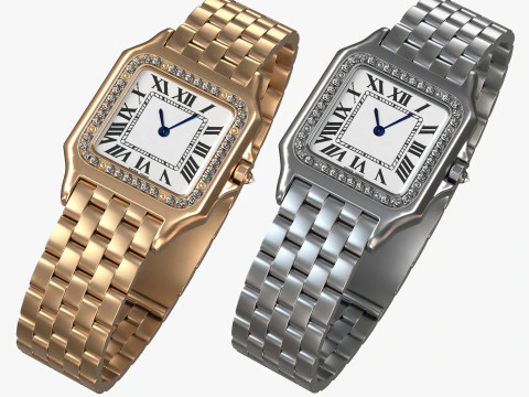 Часы Panthere Diamond Золото Серебро 3D Модель