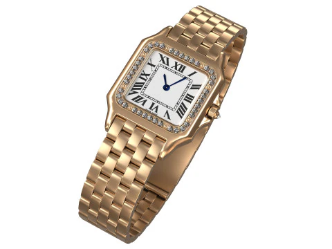 Watch Panthere Diamont Gold Silver 3D Model