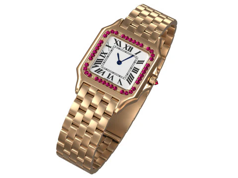 Watch Panthere Diamont Gold Silver 3D Model