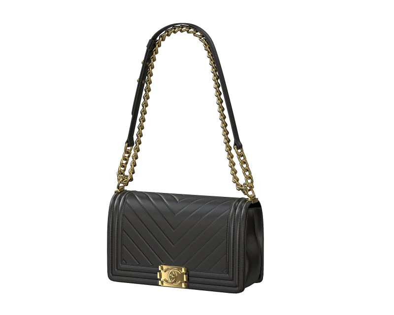 Boy Handbag Black Gold Leather 3D Model .c4d .max .obj .3ds .fbx .stl .blend 
