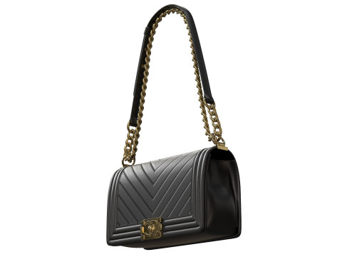 Boy Handbag Black Gold Leather Modello 3D