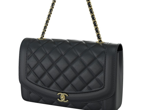 Vintage Medium Diana Flap Bag Black Modelo 3D