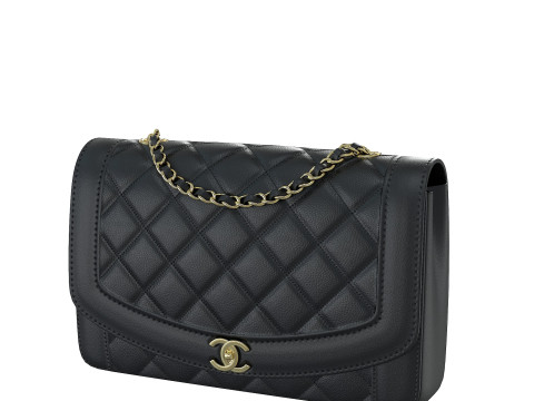 Vintage Medium Diana Flap Bag Black Modelo 3D