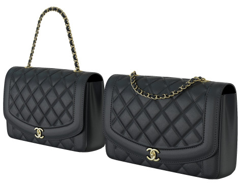 Vintage Medium Diana Flap Bag Black Modelo 3D
