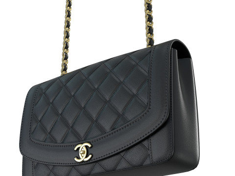 Vintage Medium Diana Flap Bag Black Modelo 3D