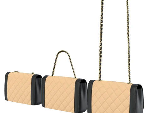 विंटेज मीडियम डायना फ्लैप बैग ब्लैक क्रीम 3D मॉडल