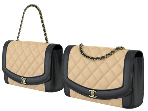 विंटेज मीडियम डायना फ्लैप बैग ब्लैक क्रीम 3D मॉडल