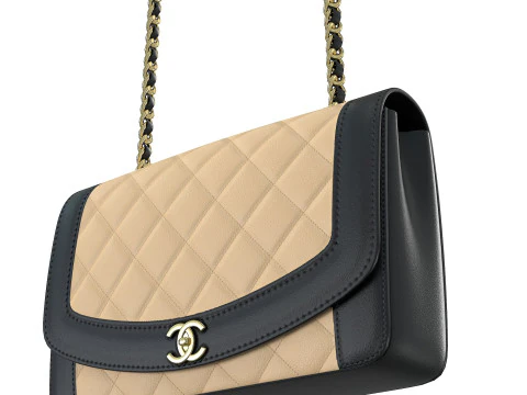 विंटेज मीडियम डायना फ्लैप बैग ब्लैक क्रीम 3D मॉडल