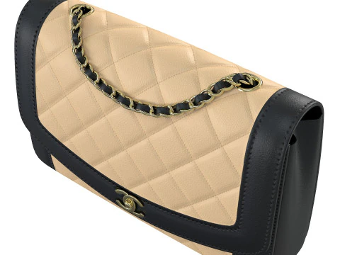 विंटेज मीडियम डायना फ्लैप बैग ब्लैक क्रीम 3D मॉडल